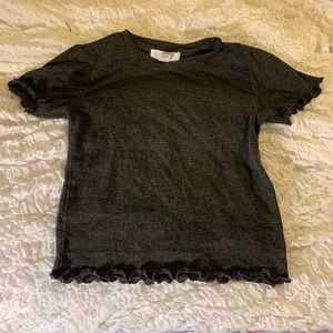 Dark grey ruffled short sleeve tee